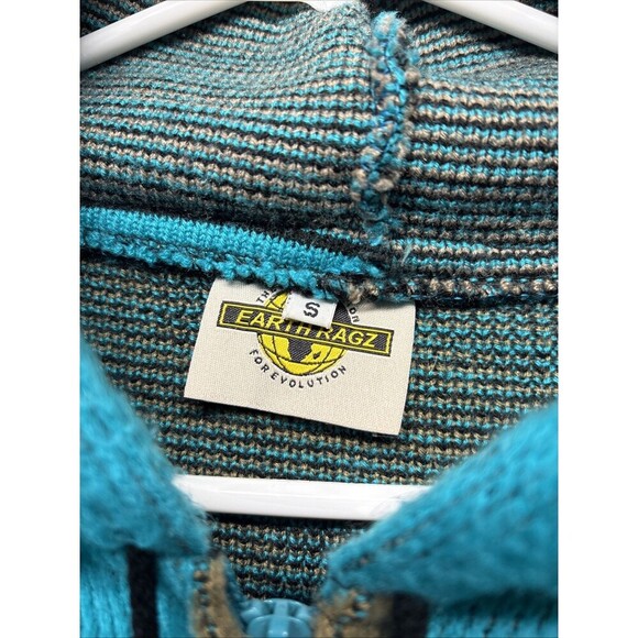 SW Aztec Hoodie VTG Zip Up Wool Blend Hooded Jacket Size Small 90s Teal Horse - Picture 2 of 4